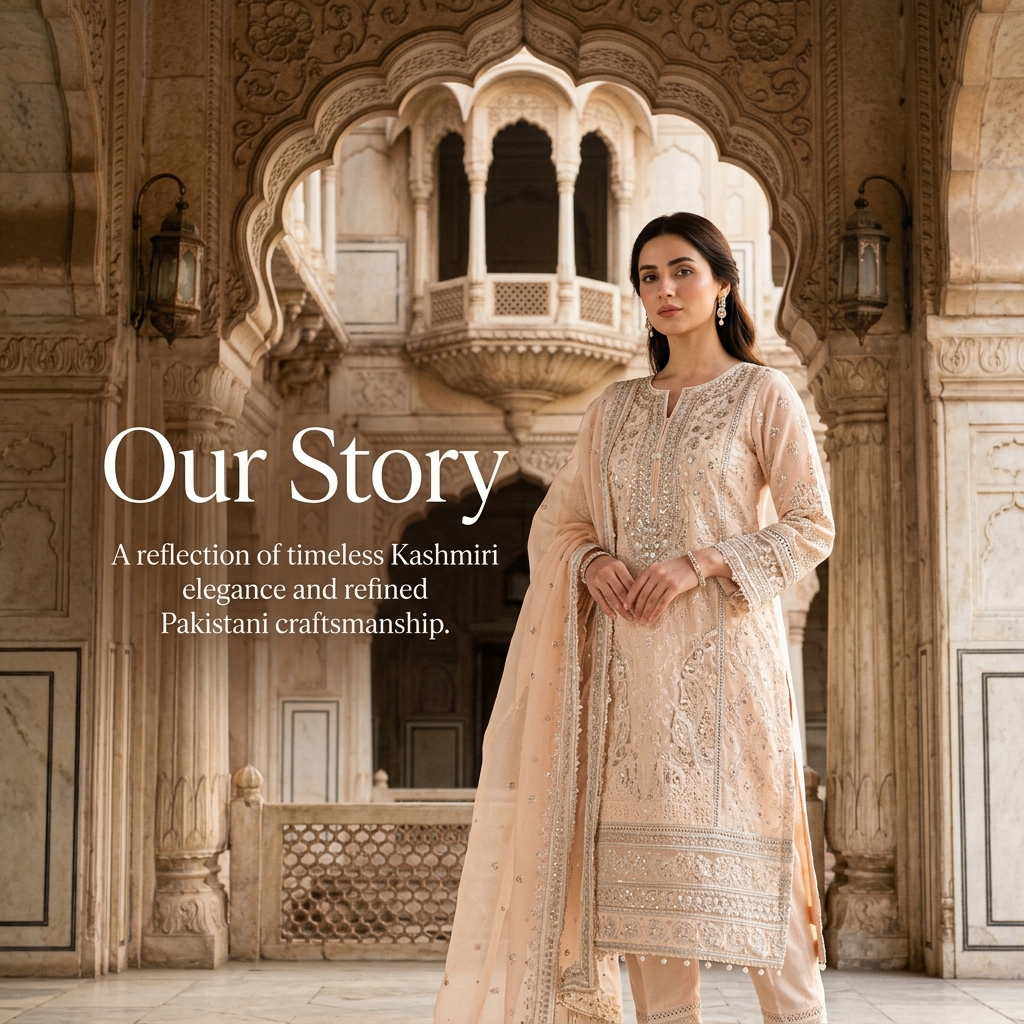 Our Story - A reflection of timeless Kashmiri elegance and refined Pakistani craftsmanship.
